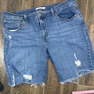 Levi Strauss Boyfriend Shorts DIY Distressed Blue Denim Cutoff Size 33